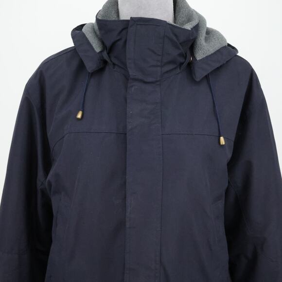 Lands End Coat Mens Medium 38 40 Navy Blue Zip Hooded Fleece Lined Jacket Cargo - Picture 9 of 16